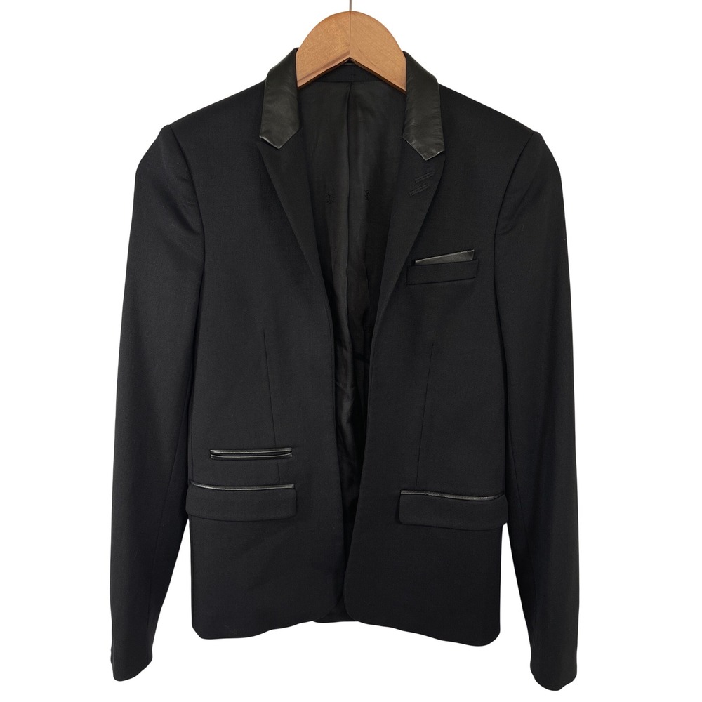 The Kooples Womens Leather Trim Blazer Size 36 Small/ 4 Black Tuxedo Jacket READ